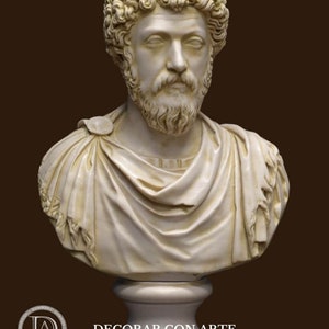 May include: A white marble bust sculpture of a man with a beard and curly hair. The bust is on a white pedestal.