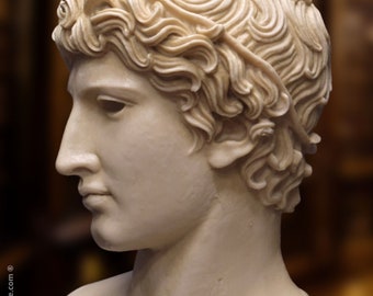 Tête d'un athlète gagnant. Marbre moulé. 38cm. Fabriqué à la main en Espagne. Sculpture d'art grec ancien - Décoration et cadeau -