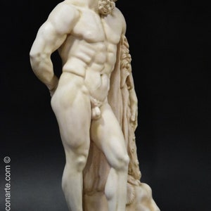 Sculptuur van Hercules Farnese. Gegoten marmer. 60 cm. Handgemaakt in Spanje. Neoklassieke oude kunst. Decoratie, tuin en cadeau. afbeelding 4