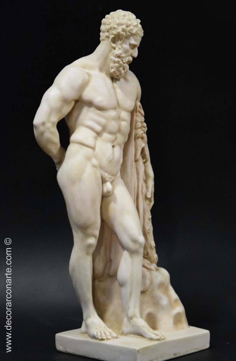 Sculptuur van Hercules Farnese. Gegoten marmer. 60 cm. Handgemaakt in Spanje. Neoklassieke oude kunst. Decoratie, tuin en cadeau. afbeelding 4