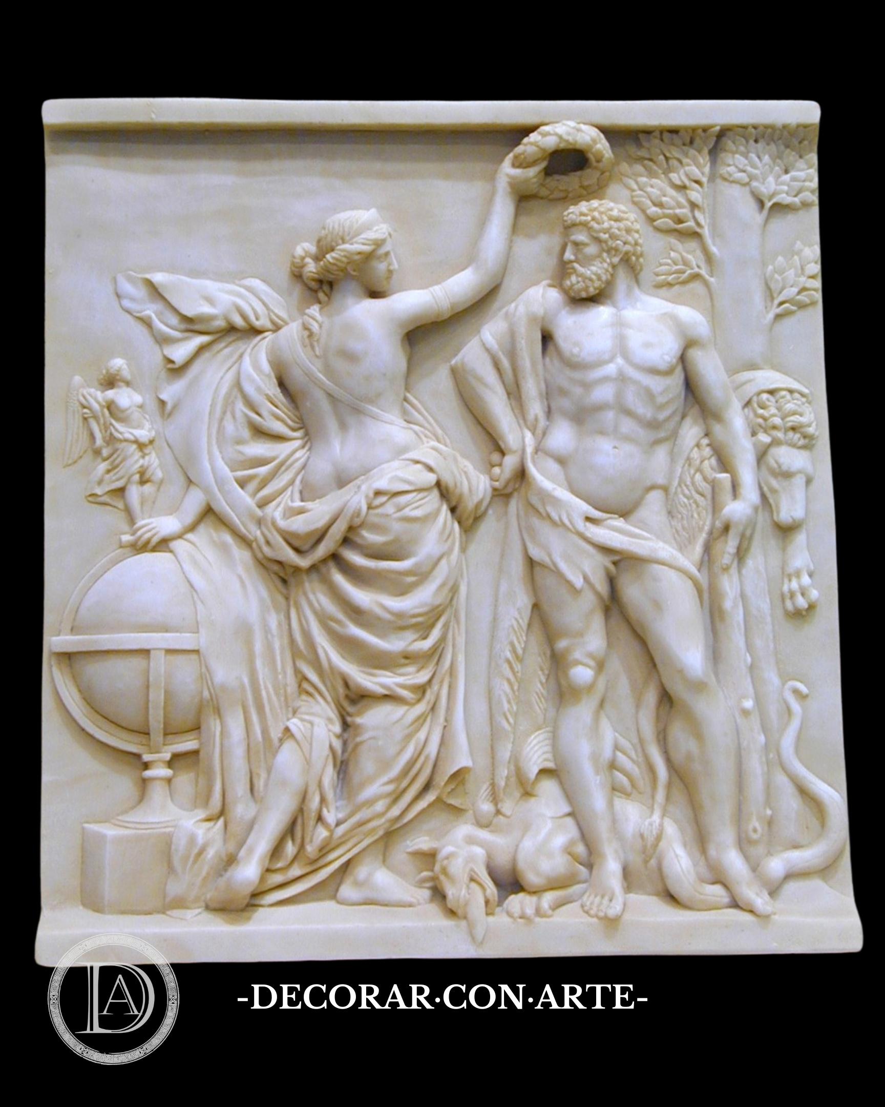 Relief of Hercules Crowned by Glory. 50 Cm. Molded Marble