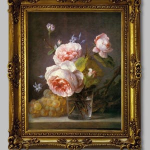 Schilderij "Rozen in een glas" van Anne Vallayer. Reproductie van 63x52 cm. Oude schilderijen