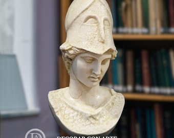 Bust of the goddess Athena. 45 cm. Molded marble. Handmade in Spain. Ancient art sculpture ideas for decoration and gifts.