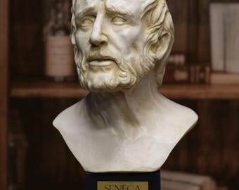 Busto de Séneca. 31 cm. Mármol moldeado. Hecho a mano en España. Reproducciones de arte clásico para decoración y regalo.