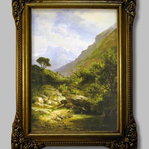 Gemälde „Berglandschaft“ von Carlos de Haes. Reproduktion von 90x70 cm. Alte Gemälde