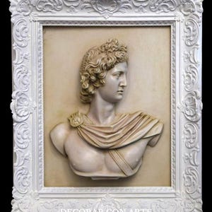 Hoogreliëf van de Apollo Belvedere. 65x55 cm. Handgemaakt. Interieurdecoratie. Wanddecoratie. Cadeau voor kunstliefhebbers. afbeelding 1