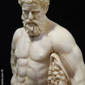 Sculptuur van Hercules Farnese. Gegoten marmer. 60 cm. Handgemaakt in Spanje. Neoklassieke oude kunst. Decoratie, tuin en cadeau. afbeelding 7
