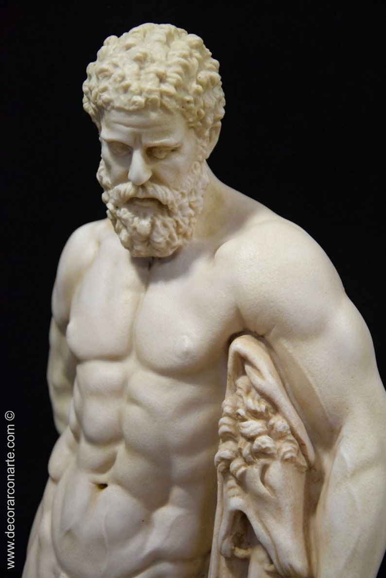 Sculptuur van Hercules Farnese. Gegoten marmer. 60 cm. Handgemaakt in Spanje. Neoklassieke oude kunst. Decoratie, tuin en cadeau. afbeelding 7