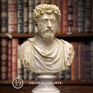 Bust of Marcus Aurelius. Round base. 49 cm. Handmade in Spain. Sculpture reproductions. Antique art. Decoration and gift. image 1