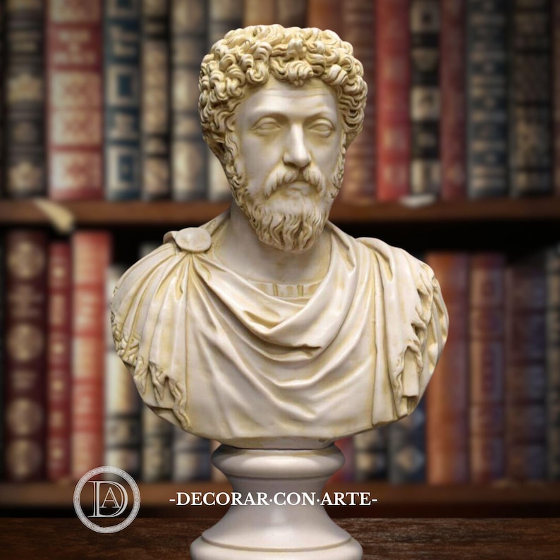 Bust of Marcus Aurelius. Round base. 49 cm. Handmade in Spain. Sculpture reproductions. Antique art. Decoration and gift. image 1