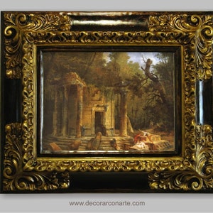 Painting "Temple in Ruins" by Hubert Robert. Reproduction of 64x54cm. Old paintings