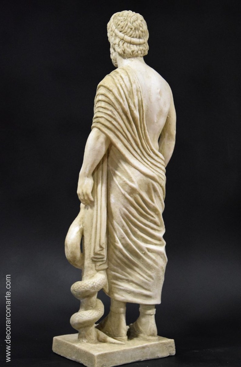 Sculpture of Asclepios, god of medicine. Molded marble. 64cm. Handmade in Spain. Ancient art. Decoration, garden and gift. image 5