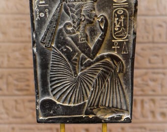 Egyptian stele of Ramses as a child. 23 cm. Molded marble. Black finish. Gift for Egypt lovers.