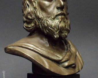 Bust of the stoic philosopher Epictetus. Molded marble. Bronze patina. 32  cm. Handmade in Spain. Exclusive creation.