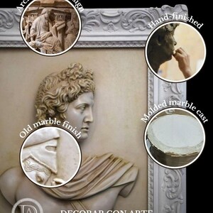 Hoogreliëf van de Apollo Belvedere. 65x55 cm. Handgemaakt. Interieurdecoratie. Wanddecoratie. Cadeau voor kunstliefhebbers. afbeelding 4