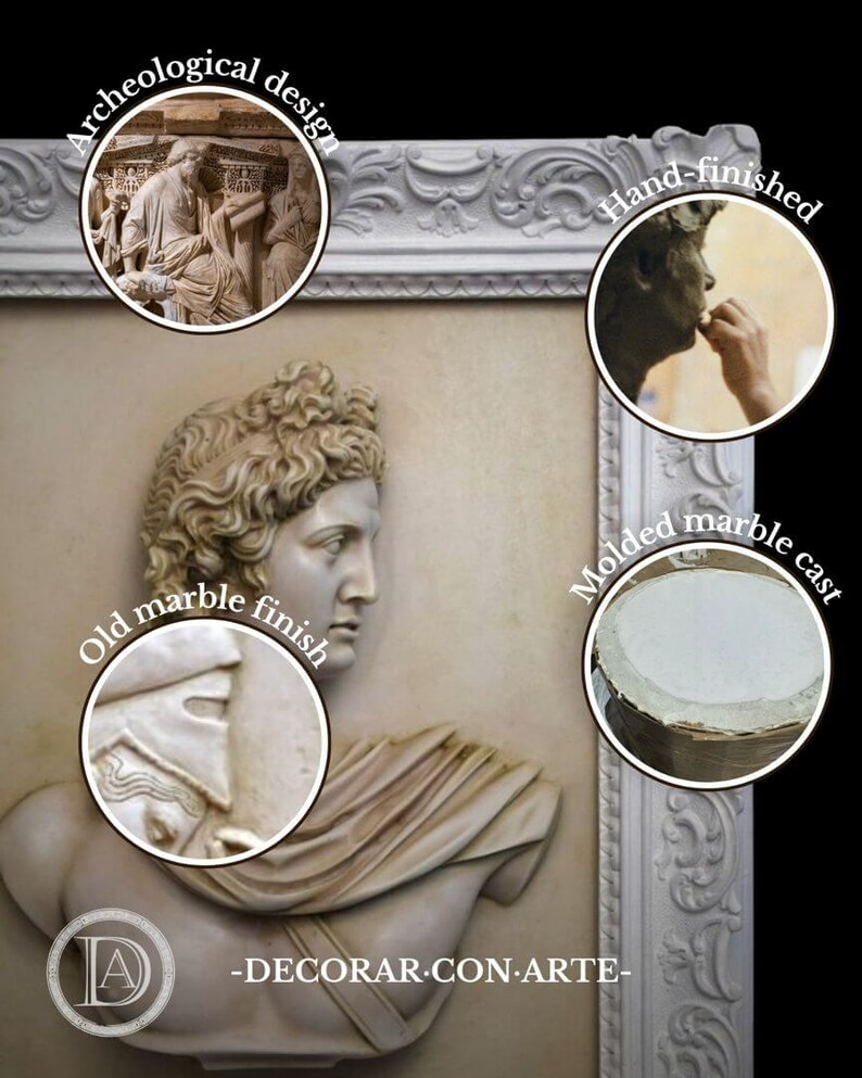 Hoogreliëf van de Apollo Belvedere. 65x55 cm. Handgemaakt. Interieurdecoratie. Wanddecoratie. Cadeau voor kunstliefhebbers. afbeelding 4