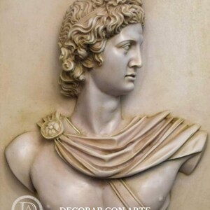 Hoogreliëf van de Apollo Belvedere. 65x55 cm. Handgemaakt. Interieurdecoratie. Wanddecoratie. Cadeau voor kunstliefhebbers. afbeelding 3