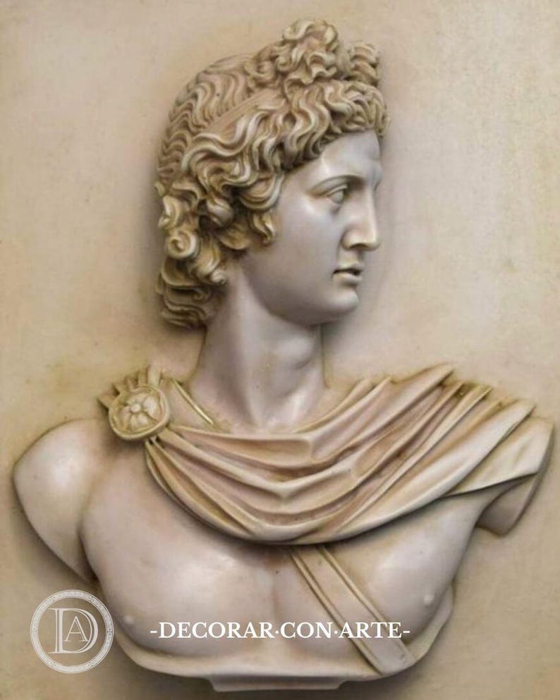 Hoogreliëf van de Apollo Belvedere. 65x55 cm. Handgemaakt. Interieurdecoratie. Wanddecoratie. Cadeau voor kunstliefhebbers. afbeelding 3
