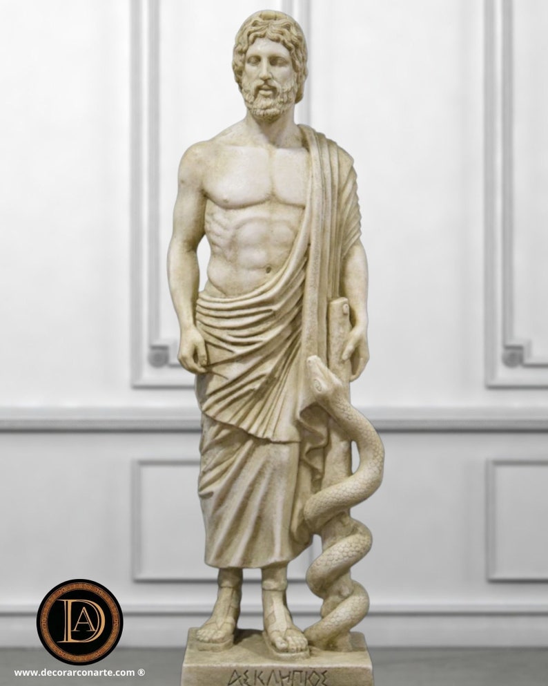 Sculpture of Asclepios, god of medicine. Molded marble. 64cm. Handmade in Spain. Ancient art. Decoration, garden and gift. image 1