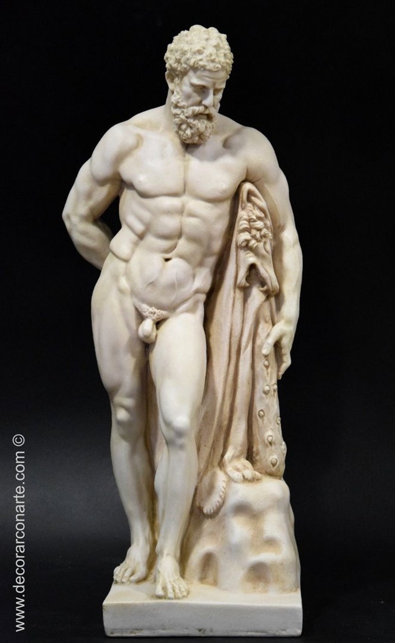Sculptuur van Hercules Farnese. Gegoten marmer. 60 cm. Handgemaakt in Spanje. Neoklassieke oude kunst. Decoratie, tuin en cadeau. afbeelding 2