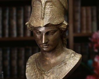 Bust of Athena. 45cm. Molded marble. Bronze patina. Handmade in Spain. Antique art reproductions for decoration and gift.