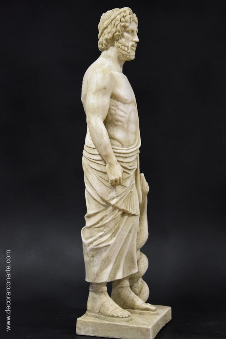 Sculpture of Asclepios, god of medicine. Molded marble. 64cm. Handmade in Spain. Ancient art. Decoration, garden and gift. image 6