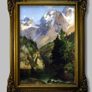 Gemälde „Berglandschaft“ von Thomas Moran. Reproduktion von 90x70 cm. Alte Gemälde