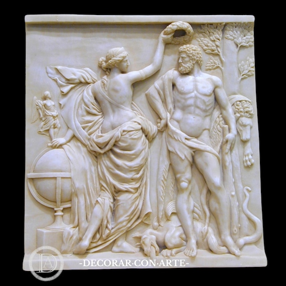 Relief of Hercules Crowned by Glory. 50 Cm. Molded Marble