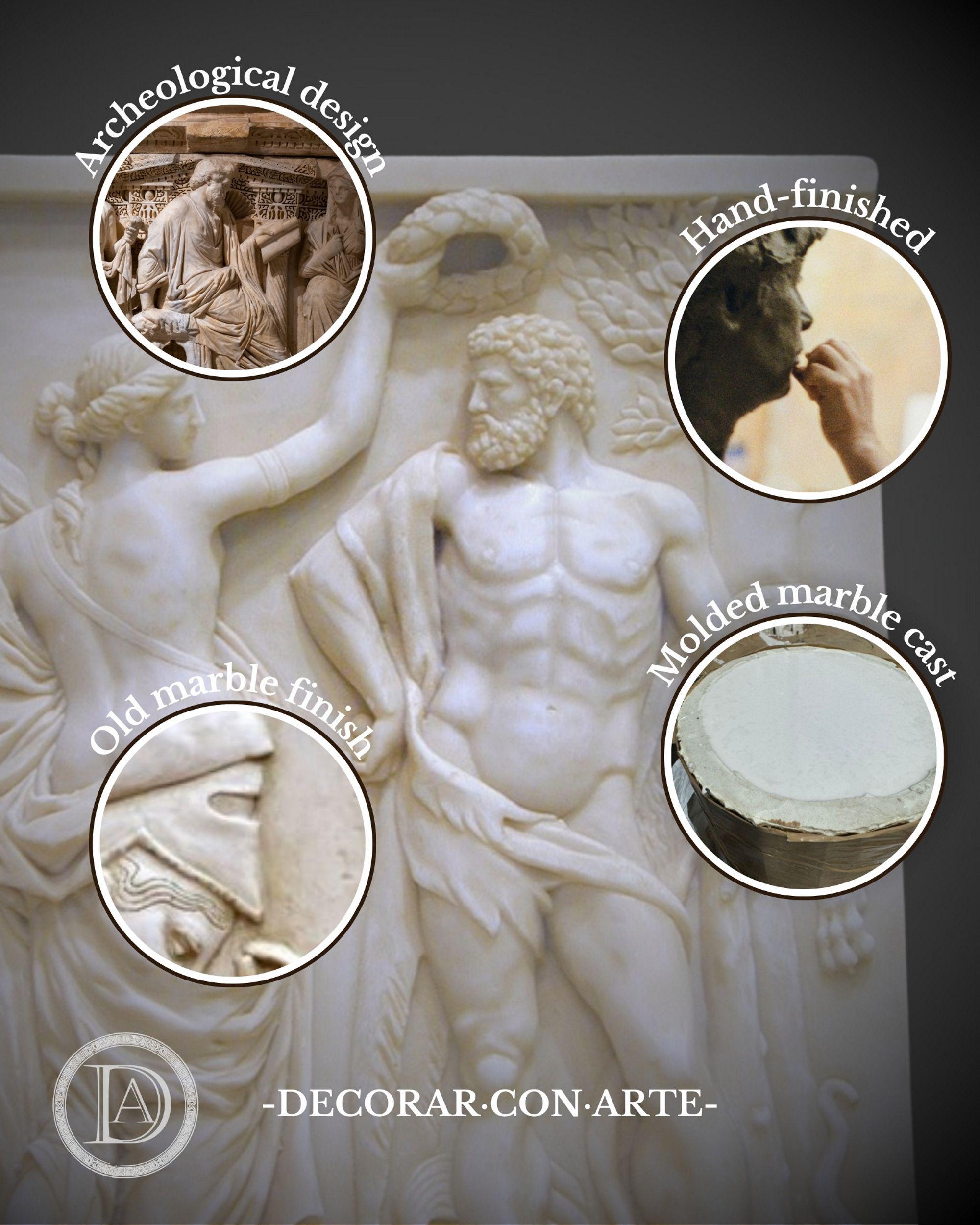 Relief of Hercules Crowned by Glory. 50 Cm. Molded Marble
