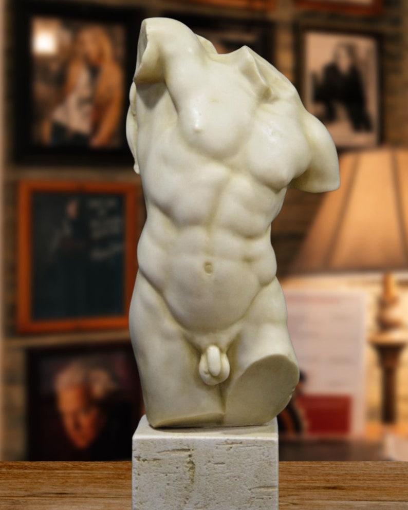 Torse d'Hercule. Sculpture en marbre moulé. 42cm. Fabriqué à la main en Espagne. Art ancien. Décoration, jardin et cadeau. image 1