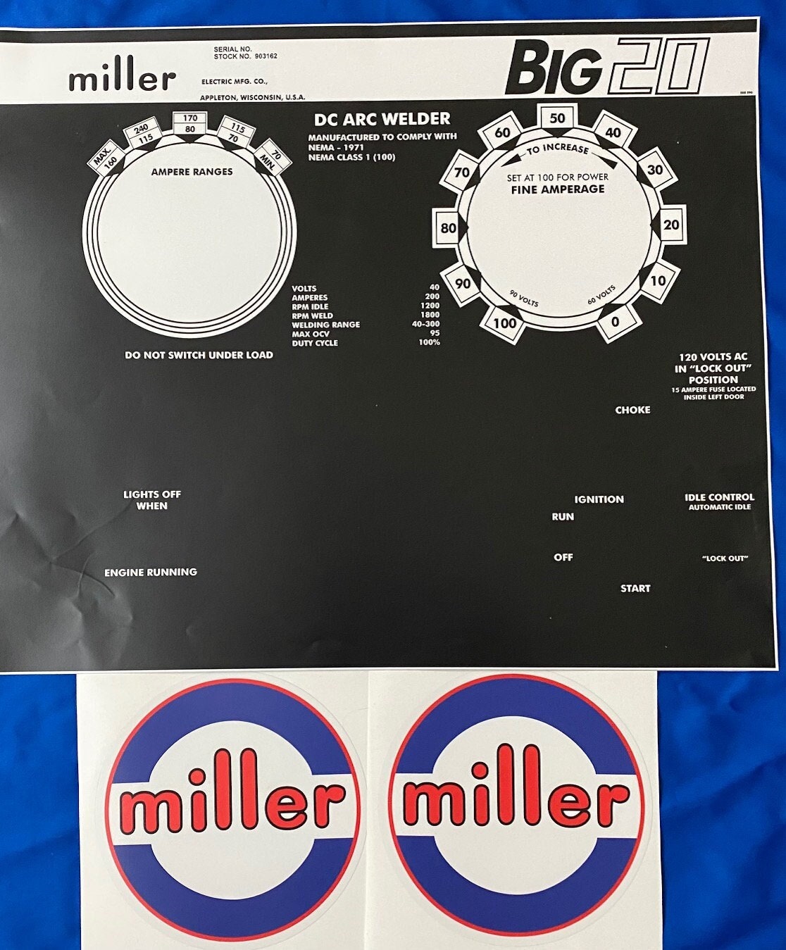 Miller Big 20 Welding Machine Control Panel and Hood Decal Etsy