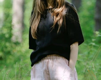 Linen half sleeve blouse SANTA, Linen top, Loose linen blouse, Linen top with sleeves, Natural women's linen blouses, Linen casual blouse