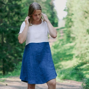 SALE / READY s m size, Linen skater dress ADELE, Two tone linen dress, Short sleeve linen dress, Natural skater dress, Linen skater dress