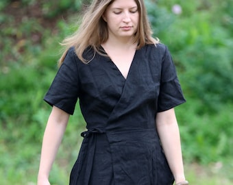 Vestido largo cruzado de lino LELDE, Vestido largo de lino, Vestido cruzado, Vestido cruzado de lino, Vestido de lino de verano, Vestido de lino natural, Ropa de lino