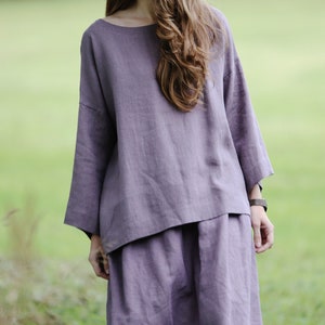 Linen wide sleeve blouse JANA, Linen blouse, Loose linen top, Wide sleeves top, Ecologically sustainable linen clothing, Oversized linen top