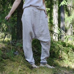 Linen long harem pants KARLIS, Harem pants, Wide pants, Long pants, Loose fit pants, Minimalist pants, Drop crotch pants, Full length harem