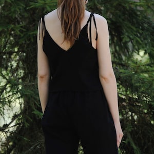 Linen crop cami top MELANIJA, Spaghetti straps top, Cropped top, Camisole top with ties, Linen woman top, Tie strap linen top, Cami slip top