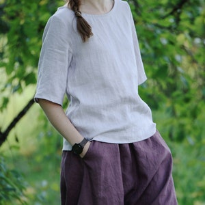 Linen half sleeve blouse SANTA, Linen top, Loose linen blouse, Linen top with sleeves, Natural women&#39;s linen blouses, Linen casual blouse