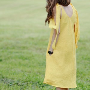 Linen midi sundress MATILDE, Strap dress, Summer linen dress, Linen women dress, Perfect summer dress, Midi linen dress, Yellow linen dress