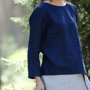 Linen full sleeve blouse LEILA, Linen top, Long sleeve linen blouse, Linen top with full sleeve, Womens linen blouses, Linen full sleeve top
