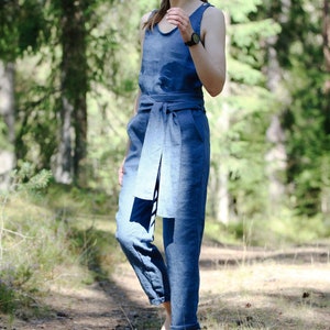 Sleeveless linen jumpsuit RENARS, Linen jumpsuit, Natural linen jumpsuit with pockets, Linen romper women, Linen jumpsuit with belt
