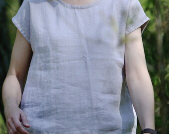 READY to Ship 2XL size, Linen shirt LAUMA, Linen Short Sleeve Top, Relaxed Fit Summer Blouse