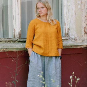 Linen blouse KEITA, Linen top, Loose linen blouse, Linen top with 3/4 sleeve, Women's linen blouses, Linen half sleeve blouse, Casual blouse