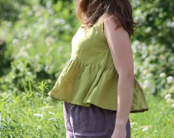 Leinen kurzes Rüschentop NORA, Leinen Crop Top, Leinen Crop Tank Top, Leinen Rüschenbluse, Leinen ärmelloses Top, Natur inen Top, Frauen Top