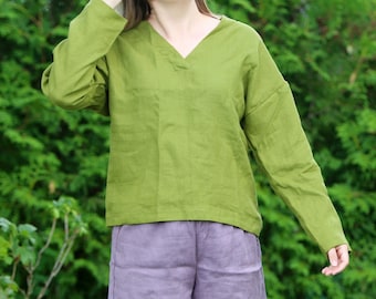 Linen long sleeve blouse GRETA, Linen loose fitting blouse, Long sleeve linen top, Relaxed linen blouse, Loose linen top with long sleeves