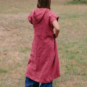 SALE / READY s size, Linen hooded sleeveless long jacket DARTA, Linen hooded coat, Woman linen jacket, Linen jacket with hood