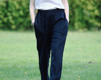LISTO PARA ENVIAR Tallas XS M XL 2XL, Pantalones de lino RALFS, Corte ajustado, Cintura elástica