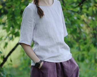 Linen half sleeve blouse SANTA, Linen top, Loose linen blouse, Linen top with sleeves, Natural women's linen blouses, Linen casual blouse