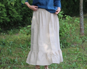 Linen ruffled hem maxi skirt KRISTINE, Long linen skirt, Linen maxi skirt, Ruffled hem linen skirt, Women romantic skirt, Linen summer skirt