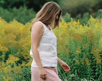 Loose linen tank top ELIJA, Round neck tank top, Linen sleeveless top, Natural linen top, Loose top for woman, Linen casual top, Linen tank